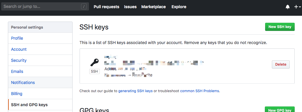 由于已经设置了SSH keys 可能你看到的会和我略不同